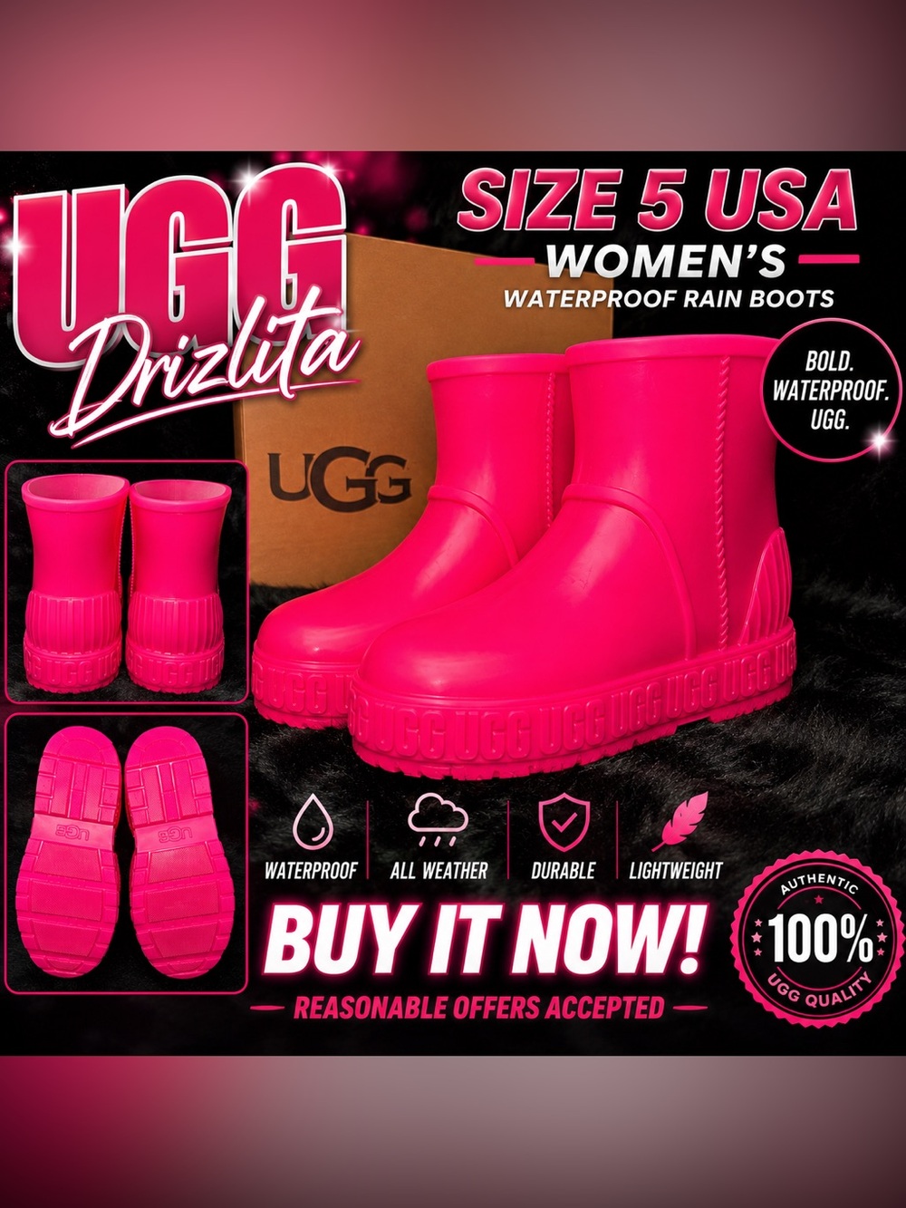 UGG Women’s Pink Boots Shoes Size 5 Cozy Classic Style